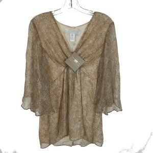 NWT Womens Size Large Badgley Mischka American Glamour Pure Silk Chiffon Blouse
